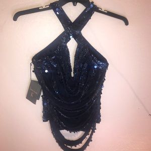 Blouse Sequent embellished navy blue  M By LLoyd Klein new with tag.